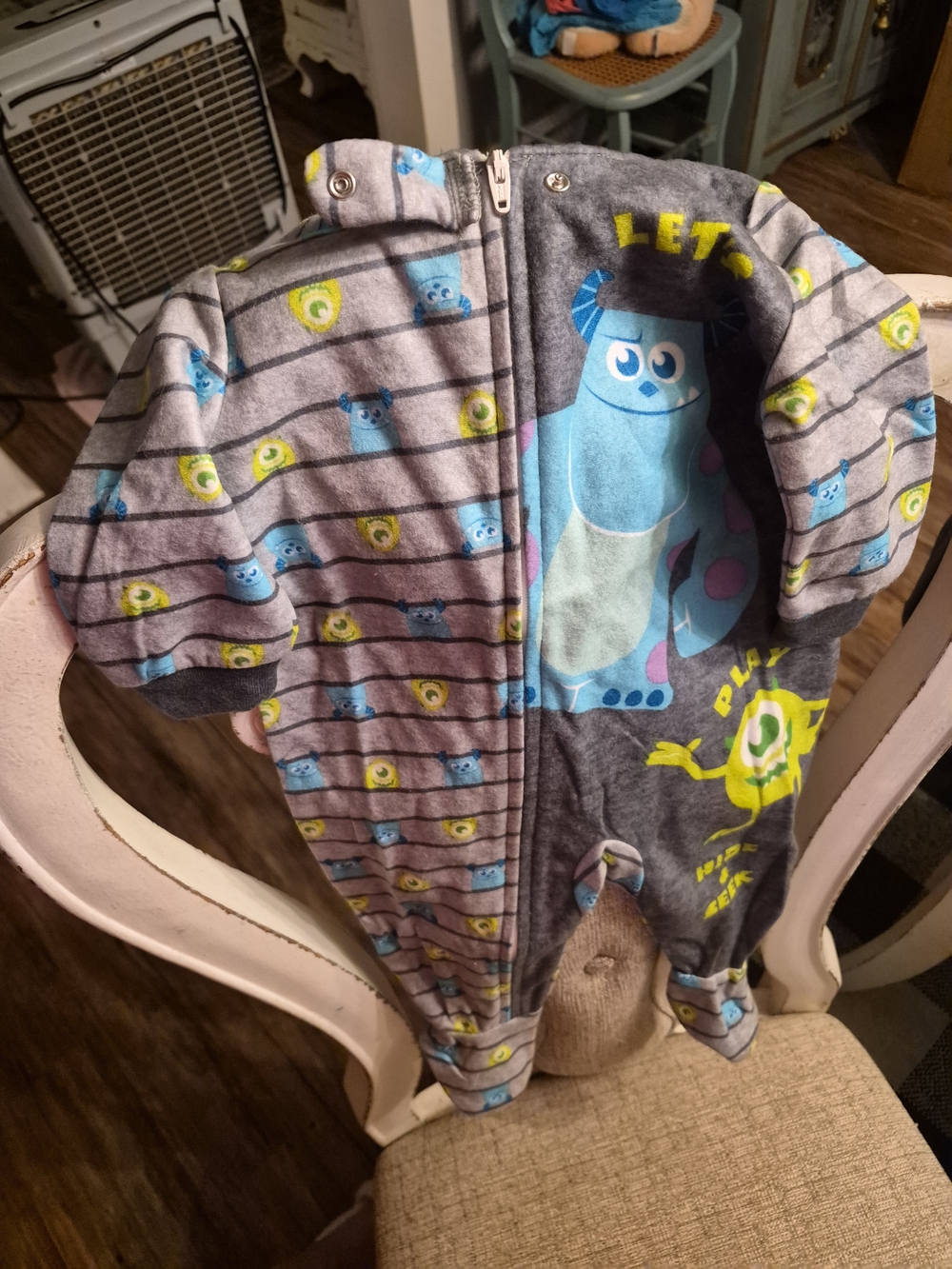 Disney Monsters Inc. Inspired Gray & Blue Kids One-Piece Sleeper